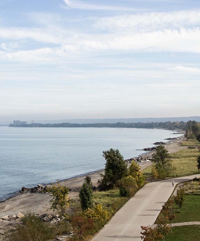 view of Confederation park and lake ontario in Hamilton from the Lakeview tower